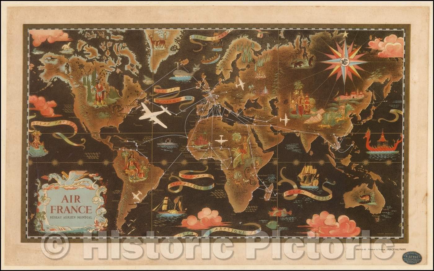 Amazon.co.jp: 歴史的な地図| [世界] エールフランス - Le Plus Grand